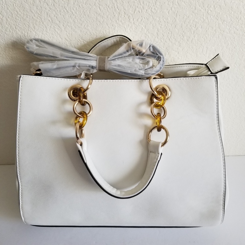 White Ivory Large Vegan Handbag Purse Crossbody - Picture 1 of 7